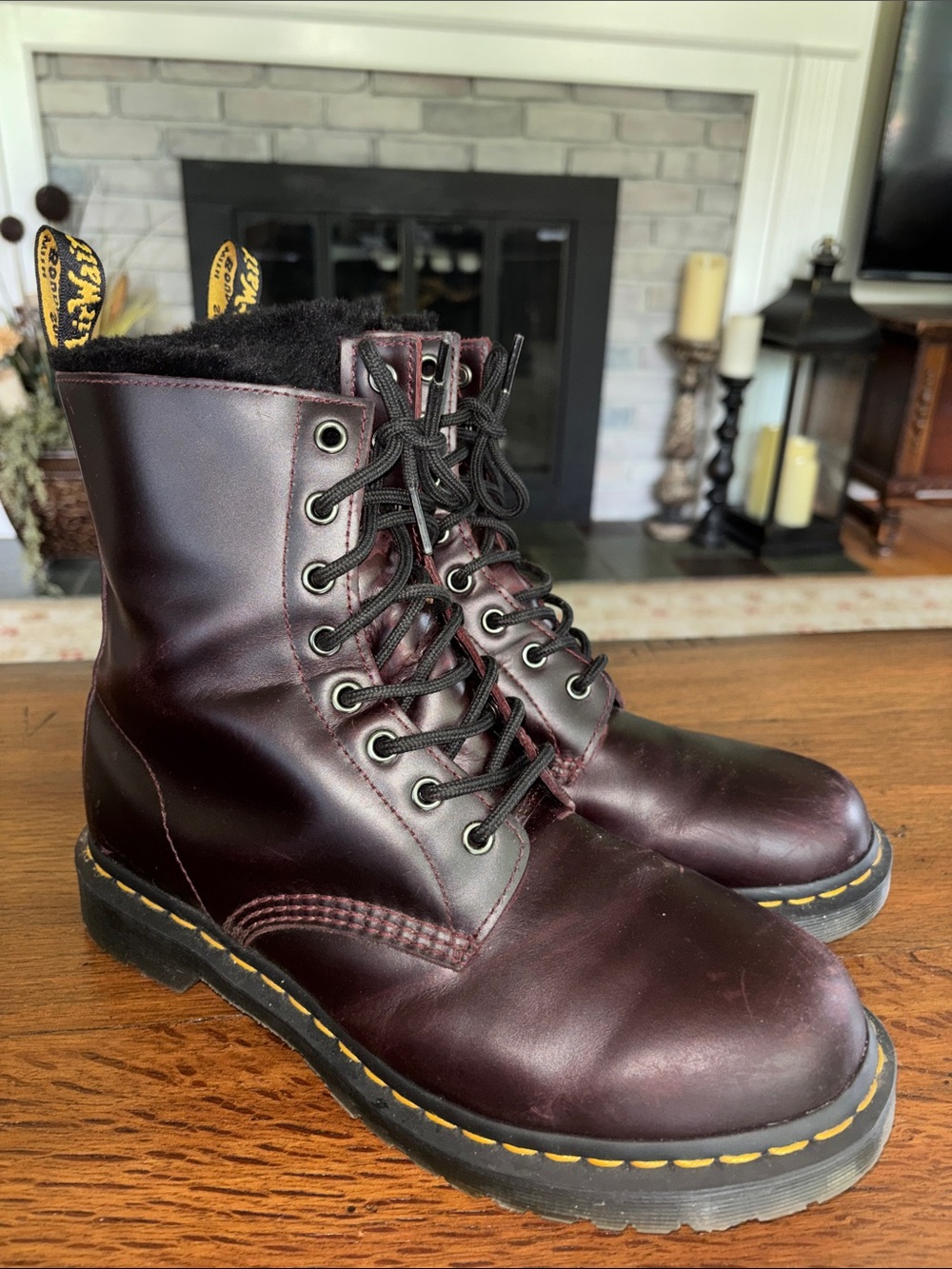 Doc Martin Serena 1460 Oxblood Lace-Up Leather faux fur lined Boots